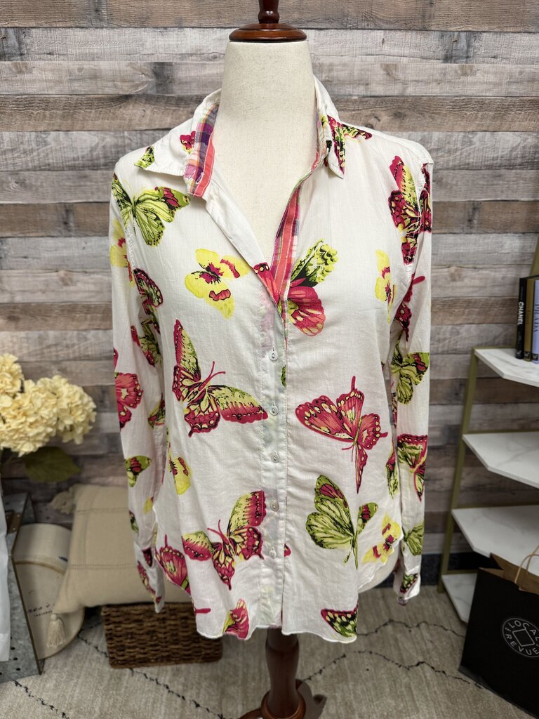 Cino White W/ Butterflies Button Down Top Cino Multi XL women TOPS