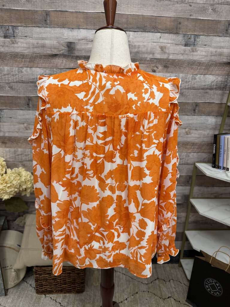 SugarLips Orange Floral Print Ruffle Sleeve Top SugarLips Orange Medium women TOPS
