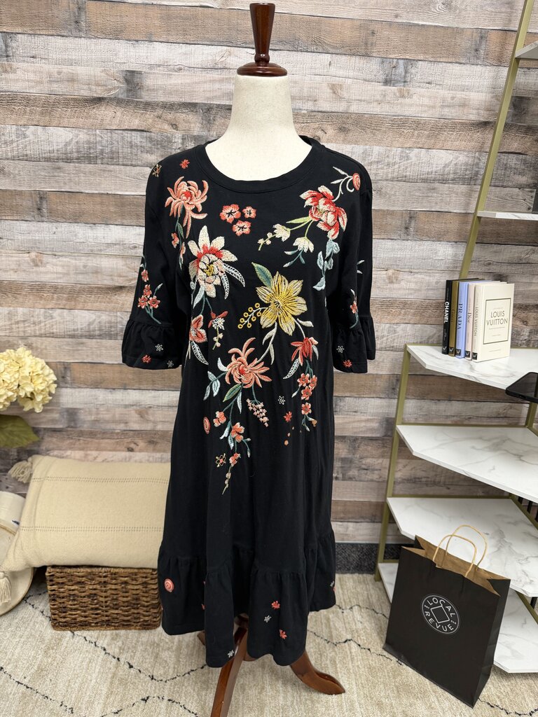 Johnny Was Black Floral Embroidered Sing Dress Johnny Was Black Medium women DRESSES