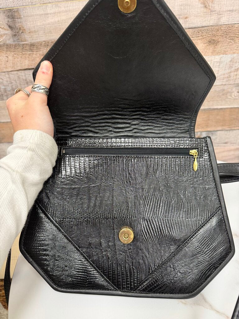 Non Label Black Lather Crossbody W/ Reptile Embossed Texture no label Black OS women BAGS
