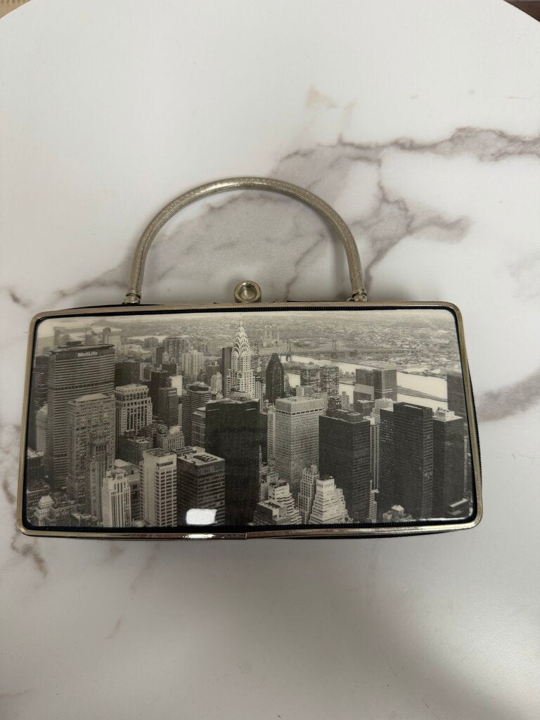 No Label Metal NYC Skyline Purse W/ Strap no label Black OS women ACCESSORIES