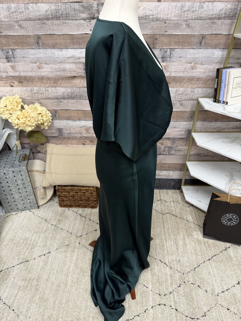 BHLDN Green Satin V Neck Evening Gown BHLDN Green 6 women DRESSES