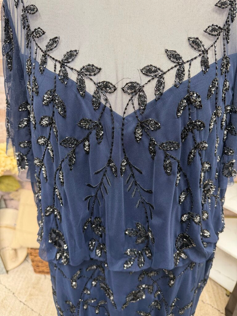 Adrianna Papell Navy Mesh & Beaded Evening Gown Adrianna Papell Navy 22 women SPECIAL OCCASION