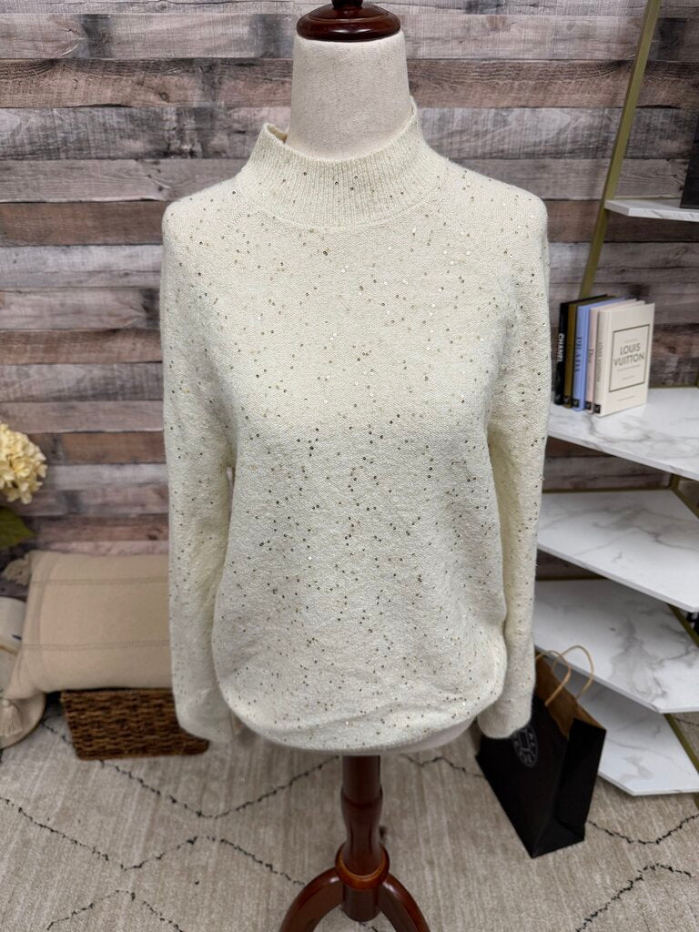 Ann Taylor NWT cream w/ gold sequin mock neck sweater Ann Taylor cream M women SWEATERS