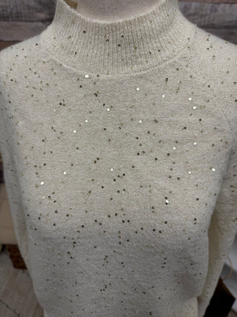 Ann Taylor NWT cream w/ gold sequin mock neck sweater Ann Taylor cream M women SWEATERS