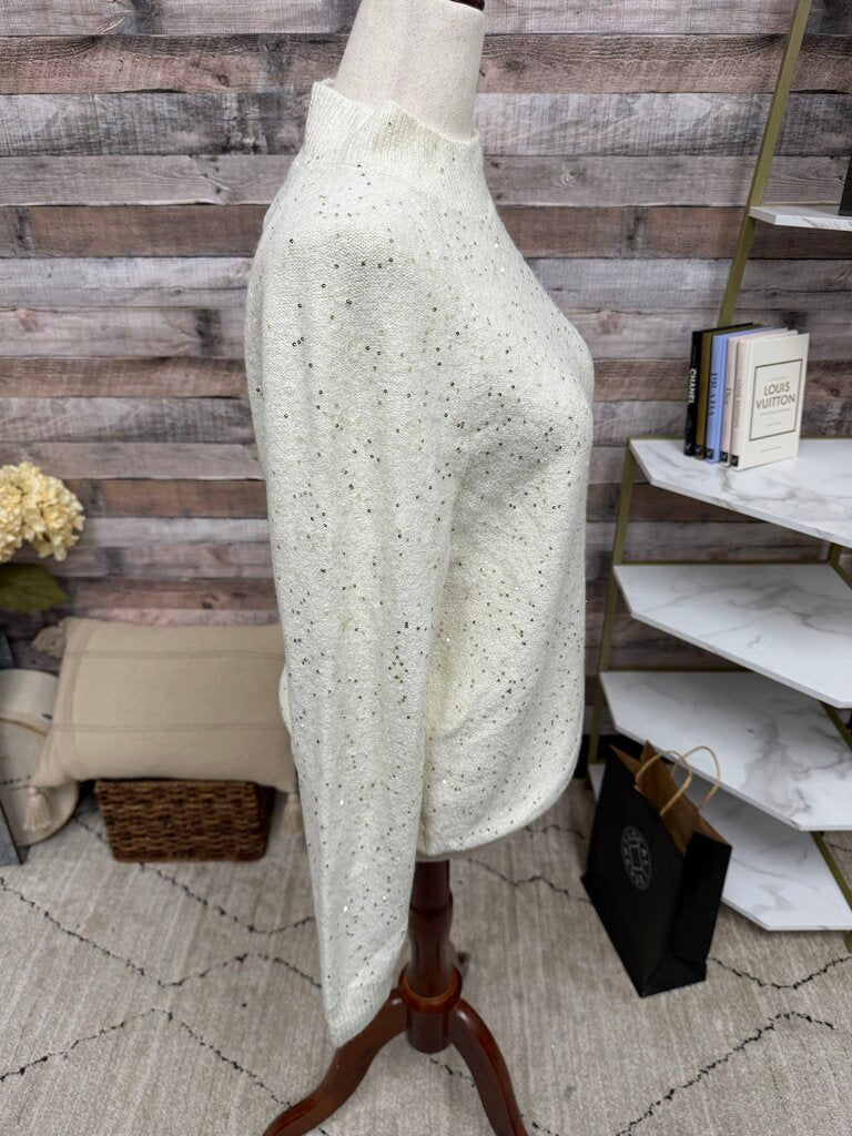 Ann Taylor NWT cream w/ gold sequin mock neck sweater Ann Taylor cream M women SWEATERS
