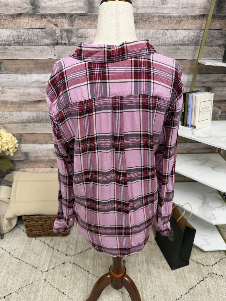 Ann Taylor pink plaid Medium button down Ann Taylor pink M women TOPS