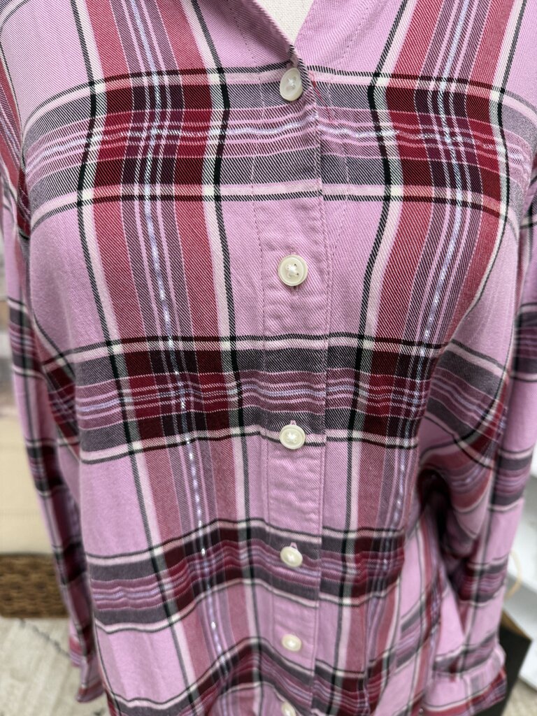 Ann Taylor pink plaid Medium button down Ann Taylor pink M women TOPS