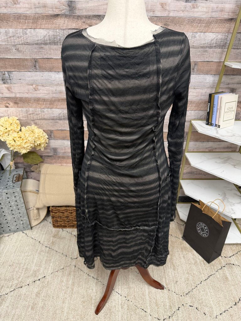 Black Label Black Striped Mesh Crinkle Midi Dress Black Label Black XS women DRESSES