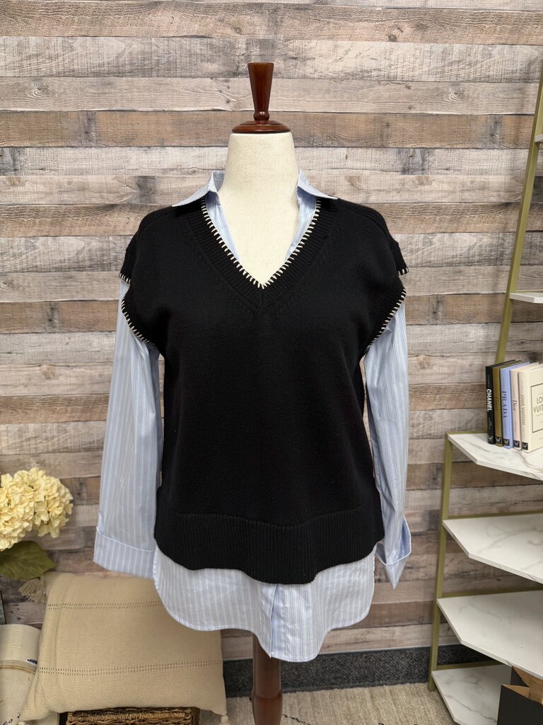 THML Black Sweater Vest W/ Attached Striped Shirt THML Black Medium women SWEATERS