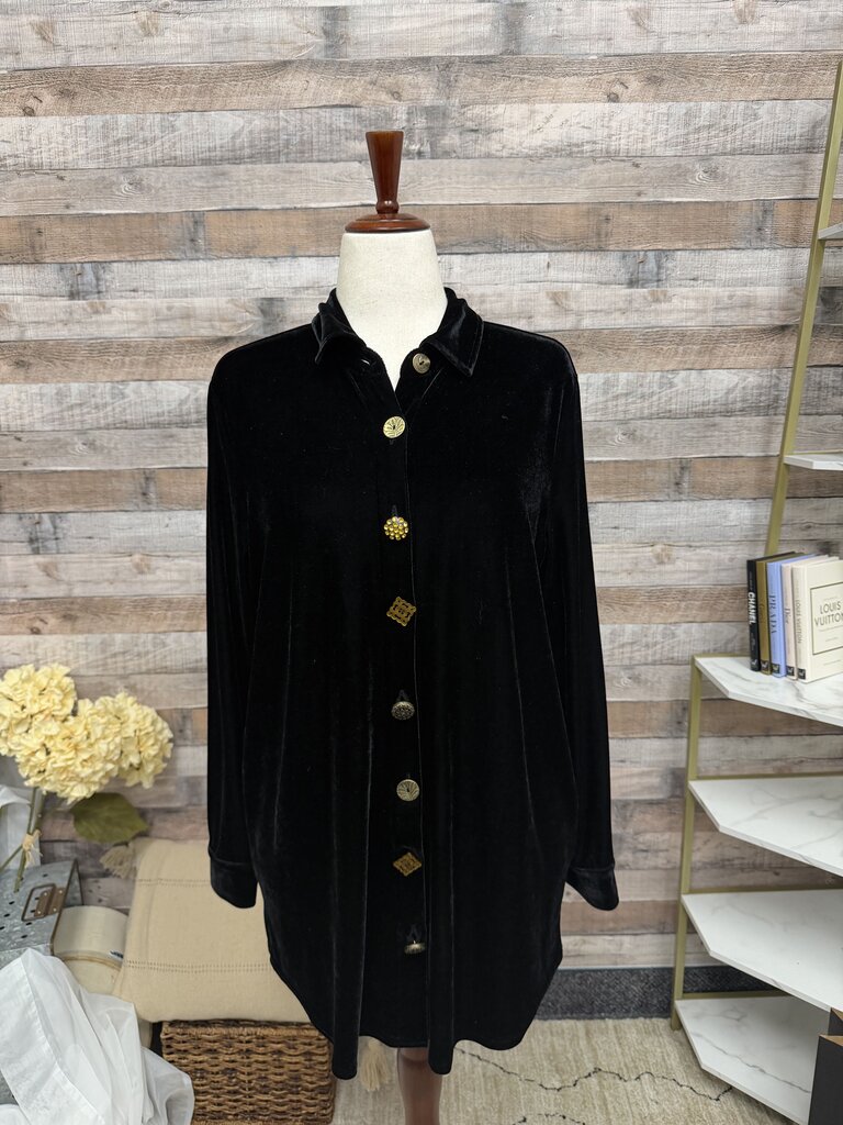 Soft Surroundings Black Velvet Tunic Top W/ Decorative Buttons Soft Surroundings Black Medium women TOPS