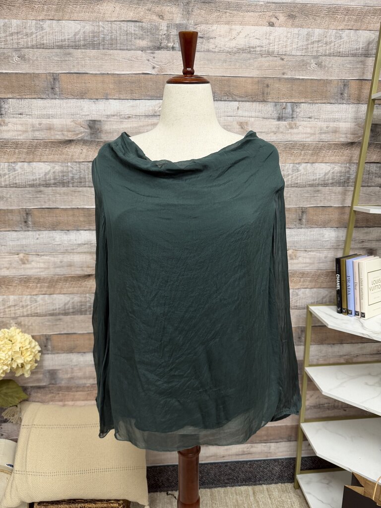 Carla Conti Hunter Green Silk Long Sleeve Shirt W/ Lace Back Carla Conti Hunter Green Hunter Green Large women TOPS
