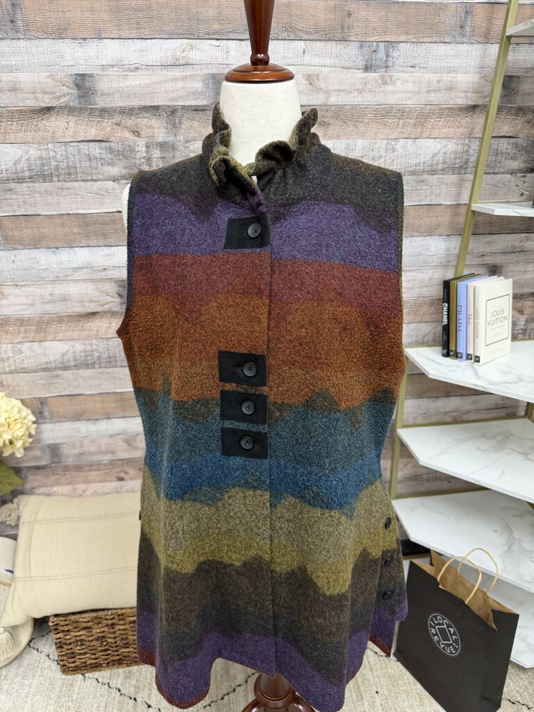Terra Color Block Striped Design Sleeveless Vest Terra Multi Large women VESTS
