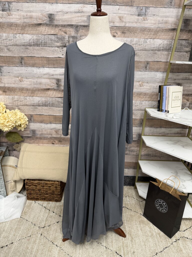 Comfy USA Gray Jersey Knit Dress A Line Swing Dress W/ 3/4 Sleeves Comfy USA Gray Small women DRESSES