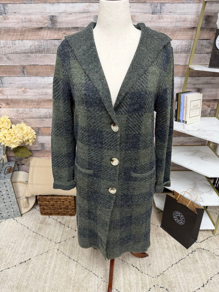 Papillon Brown Plaid Wool Blend Cardigan Coat Papillon Brown Large women JACKETS & COATS