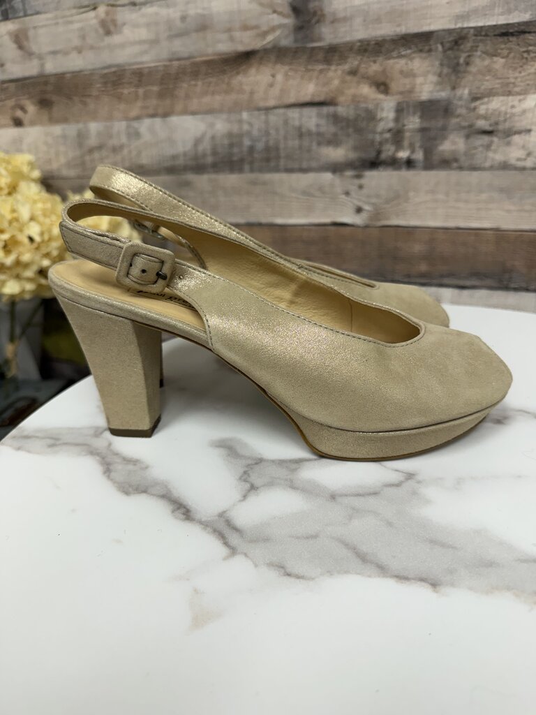 Paul Green Gold Leather Slingback Pump W/ Peep Toe Paul Green Gold 8 women SHOES