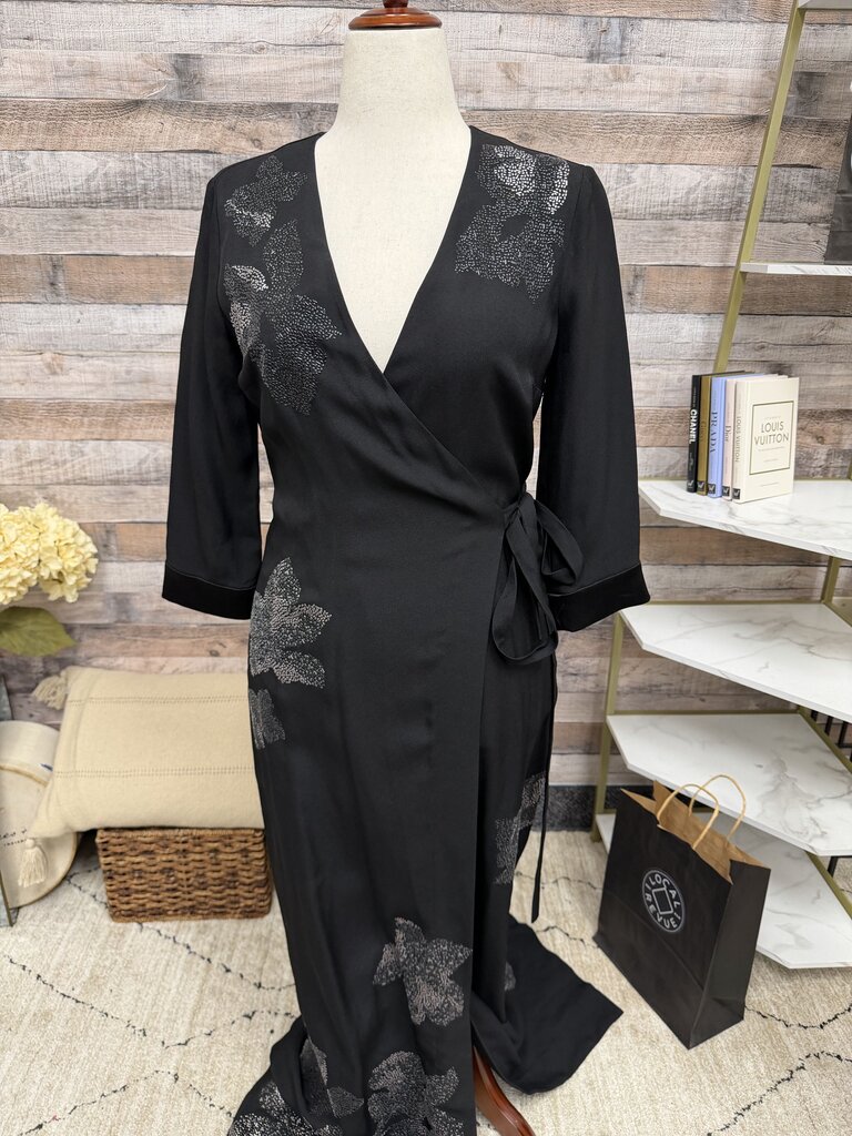 Diane von Furstenberg Black 3/4 Sleeve Wrap Dress w/Floral Beading Diane von Furstenberg Black 6 women DRESSES
