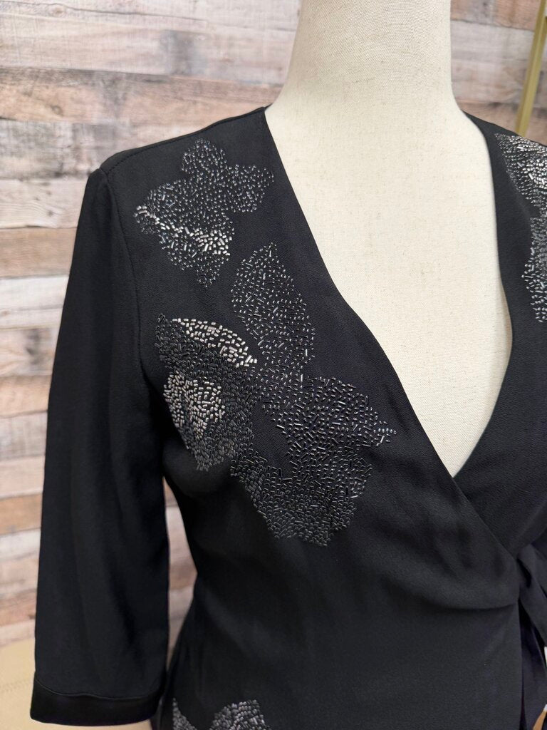 Diane von Furstenberg Black 3/4 Sleeve Wrap Dress w/Floral Beading Diane von Furstenberg Black 6 women DRESSES