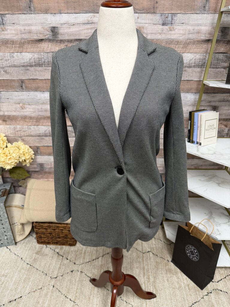 Joan Vass Black & White Textured Boyfriend Blazer Joan Vass Black/White Large women BLAZERS