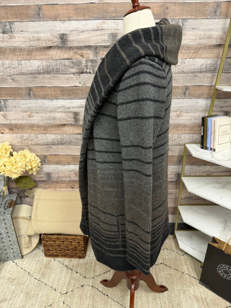 Vince Sophie Black & Grey Striped Hooded 3/4 Cardigan Vince Black/Grey Medium women CARDIGANS
