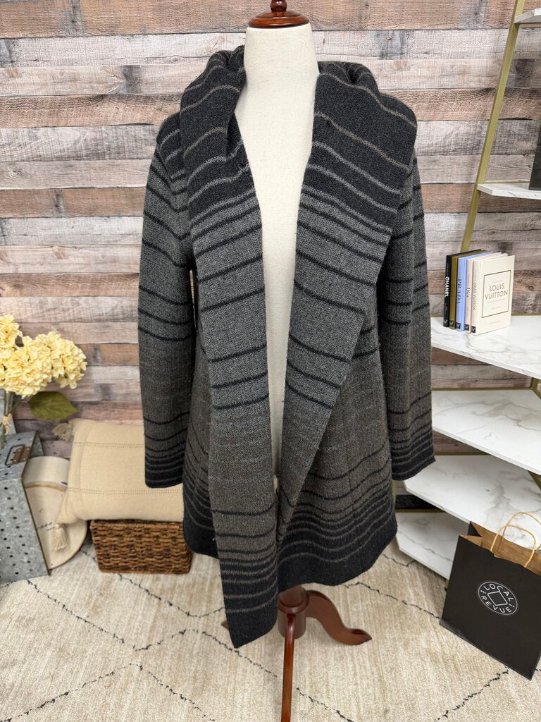 Vince Sophie Black & Grey Striped Hooded 3/4 Cardigan Vince Black/Grey Medium women CARDIGANS