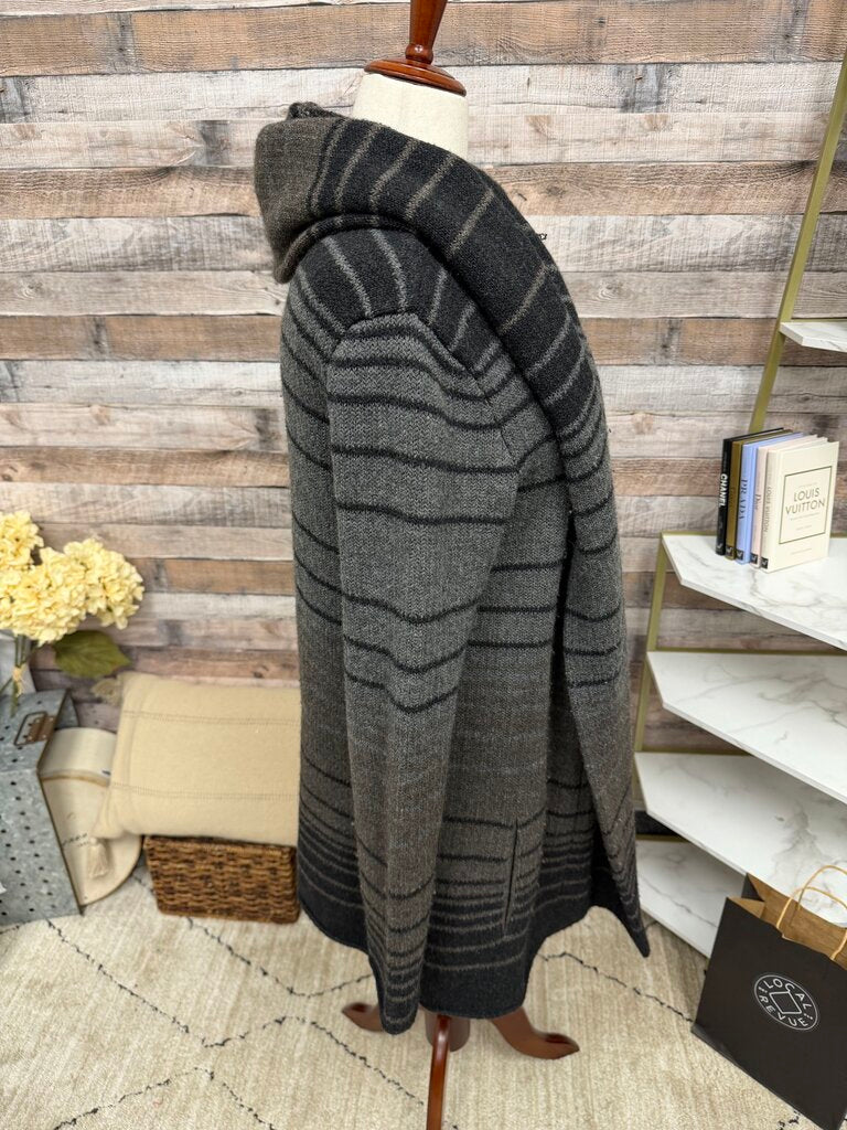 Vince Sophie Black & Grey Striped Hooded 3/4 Cardigan Vince Black/Grey Medium women CARDIGANS