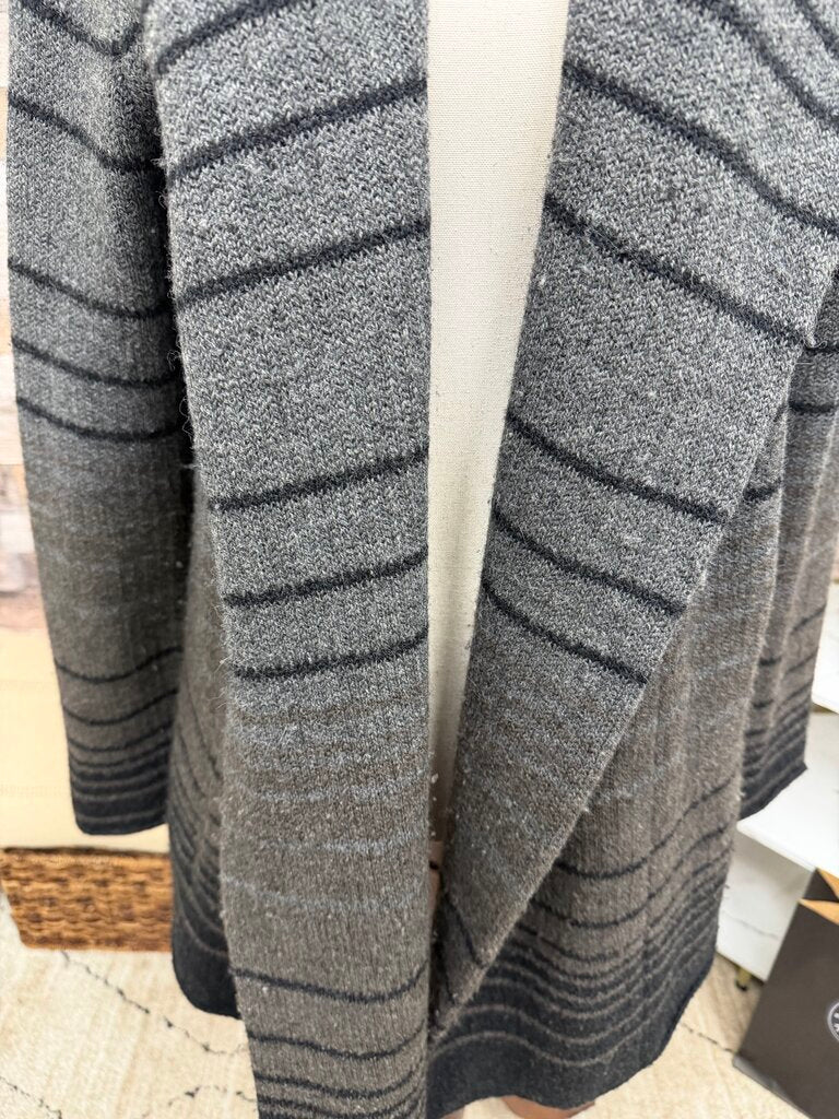 Vince Sophie Black & Grey Striped Hooded 3/4 Cardigan Vince Black/Grey Medium women CARDIGANS