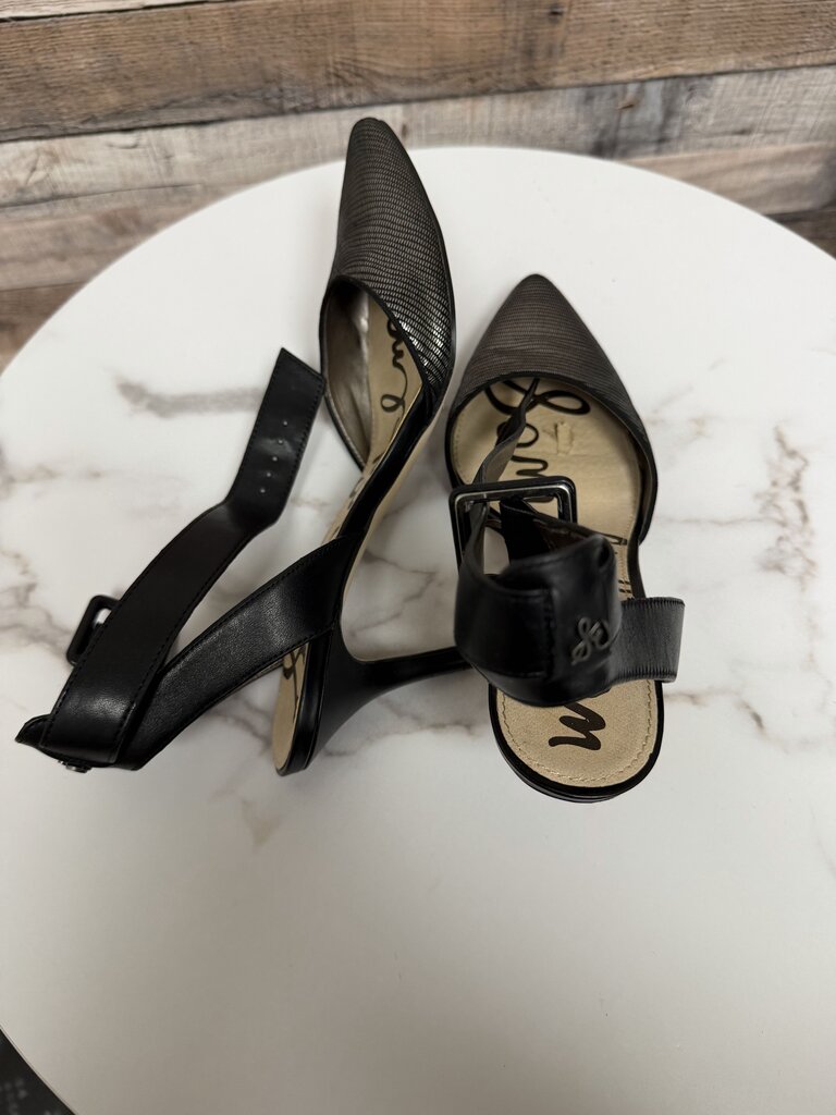 Sam Edelman Metallic SIlver Leather Slingback Kitten Heel Pump Sam Edelman Silver 8 women SHOES