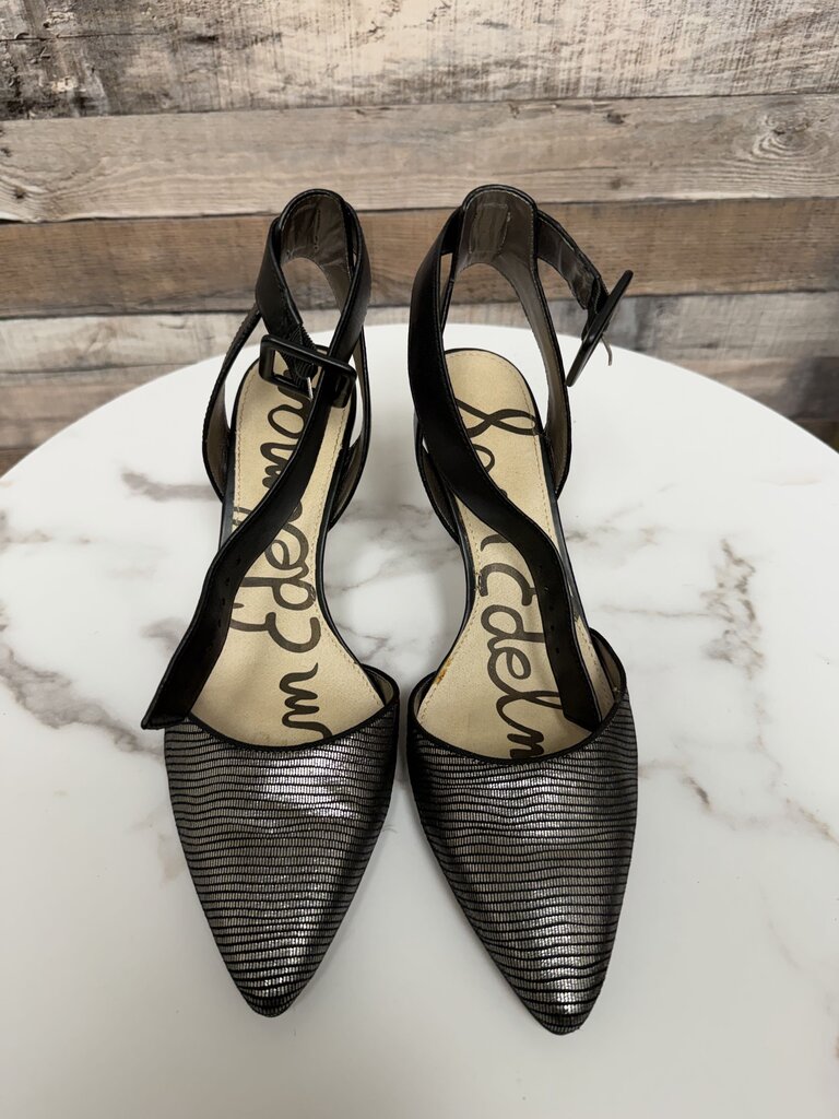 Sam Edelman Metallic SIlver Leather Slingback Kitten Heel Pump Sam Edelman Silver 8 women SHOES