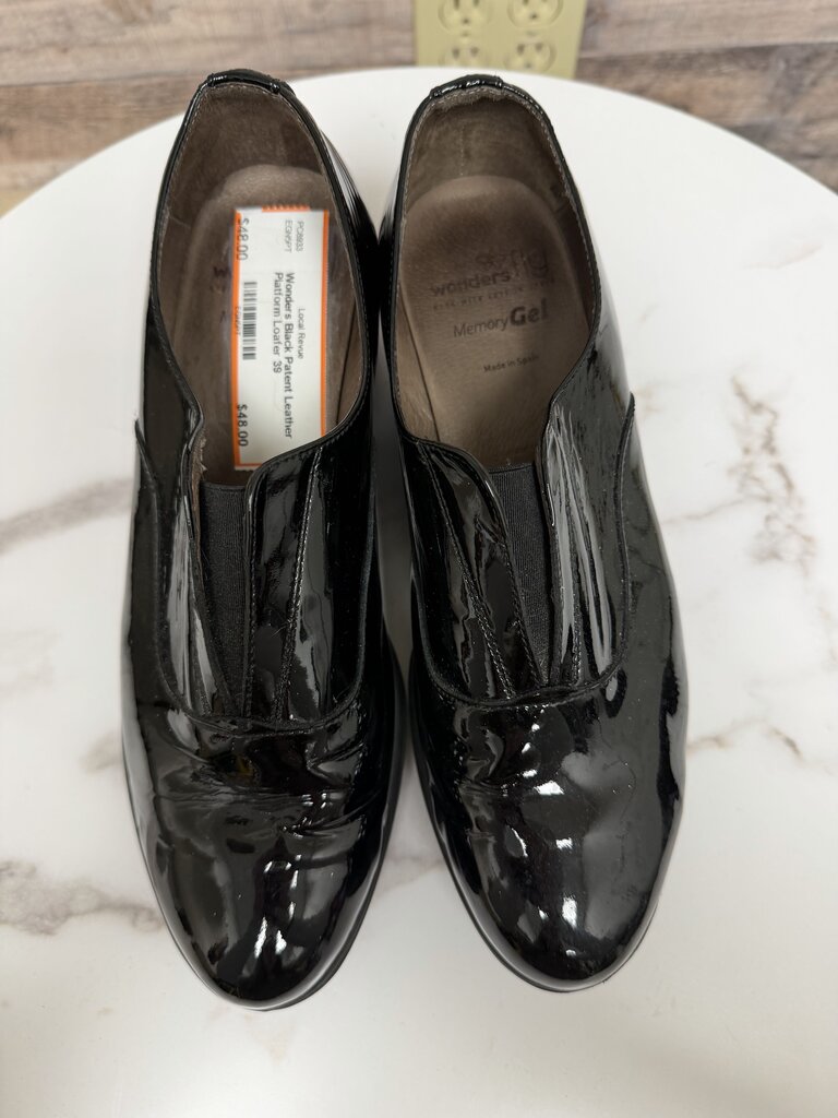 Wonders Black Patent Leather Platform Loafer Wonders Fly Black 39 women SHOES