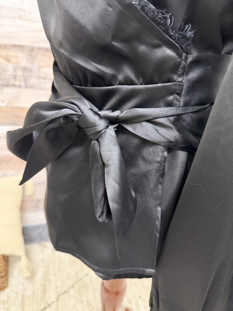 Rachel Zoe Black Satin V-Neck Long Sleeve Wrap Blouse Rachel Zoe Black Medium women BLOUSES