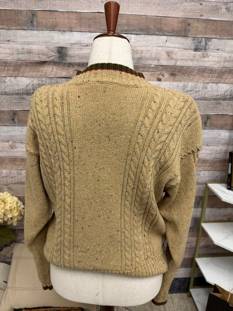 Liz Wear Tan & Green Diamond Pattern Cable Knit Liz Wear Tan/Green Medium women SWEATERS