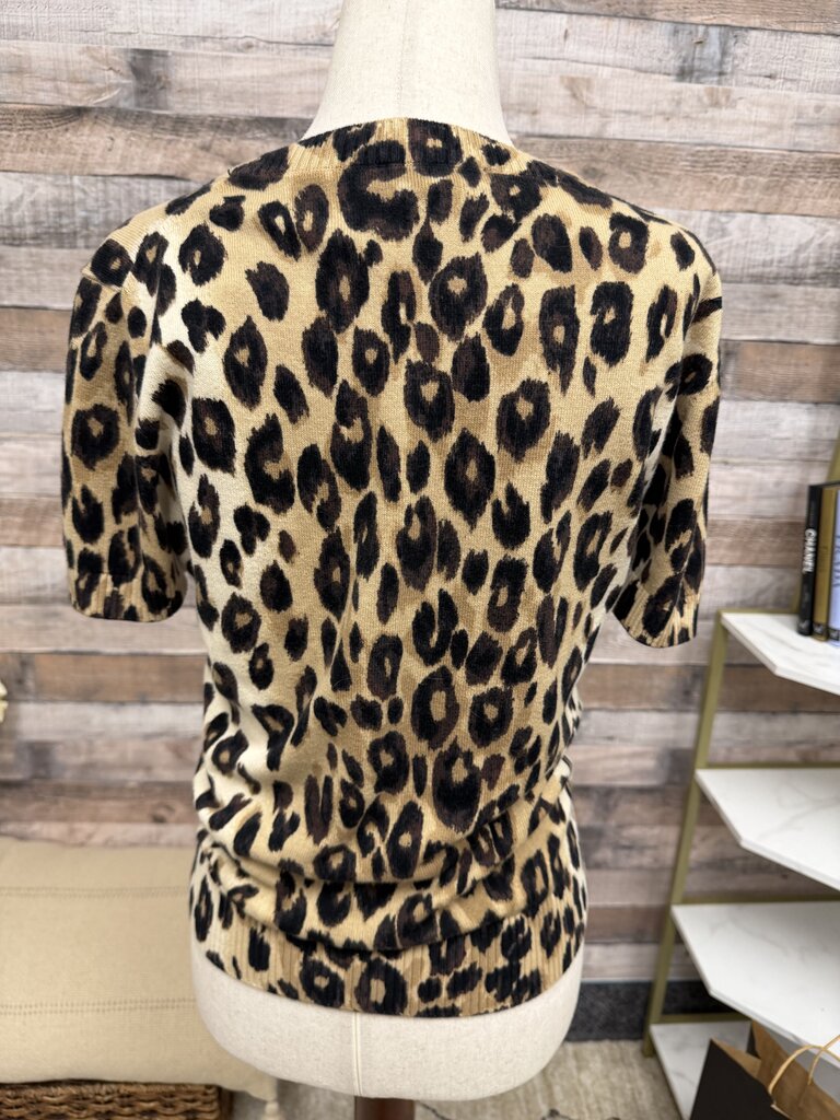 Ann Taylor Leopard Print Knit Short-Sleeve Sweater Ann Taylor Brown & Black XS women TOPS