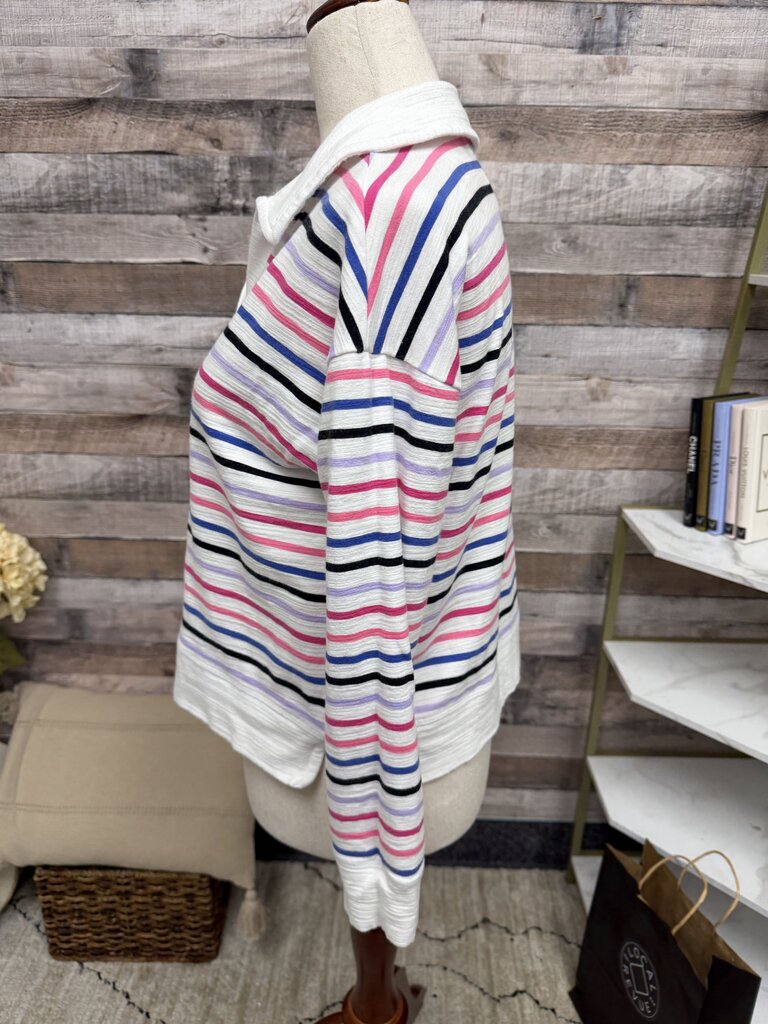 Talbot's White Cotton Blend Pullover With Multicolor Stripes White S women TOPS