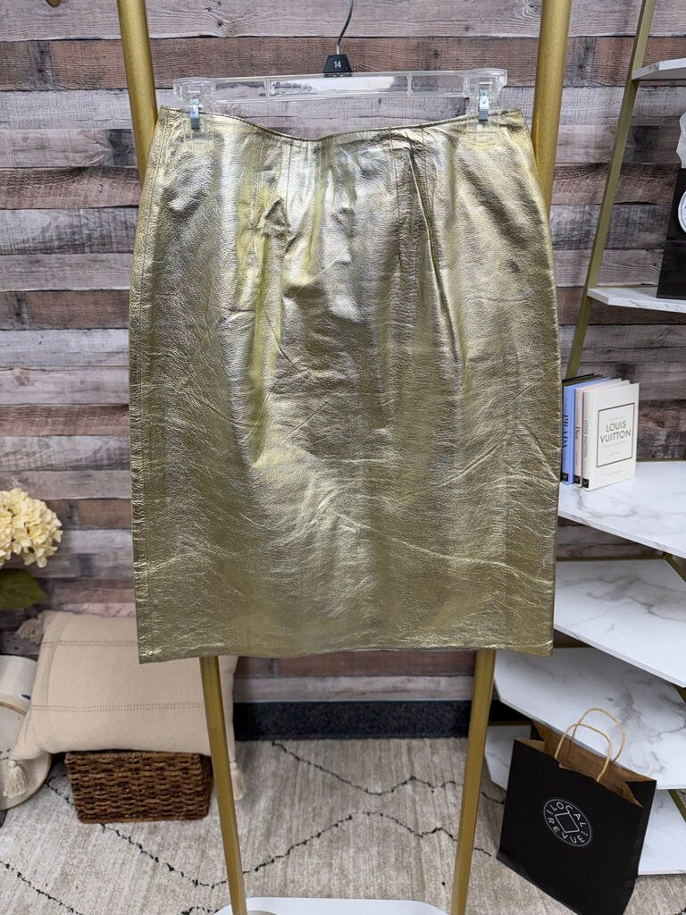 Cedars Metallic Gold Leather Midi Skirt Cedars Gold 10 women SKIRTS