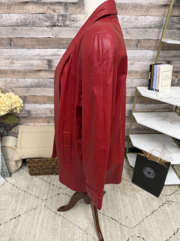 Evan Davies Red Leather Open Front Jacket Evan Davies Red 12 women JACKETS & COATS
