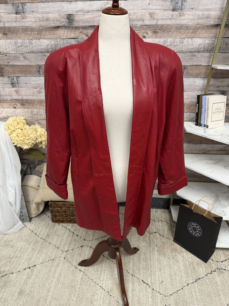 Evan Davies Red Leather Open Front Jacket Evan Davies Red 12 women JACKETS & COATS