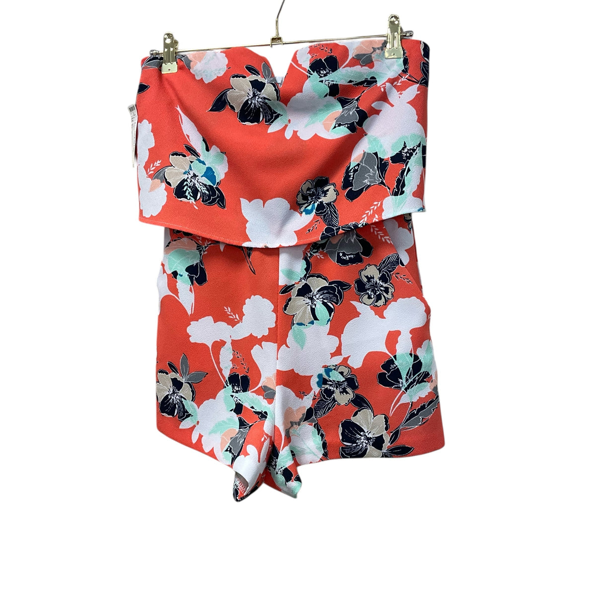Aqua Romper navy/Orange strapless floral Size M.