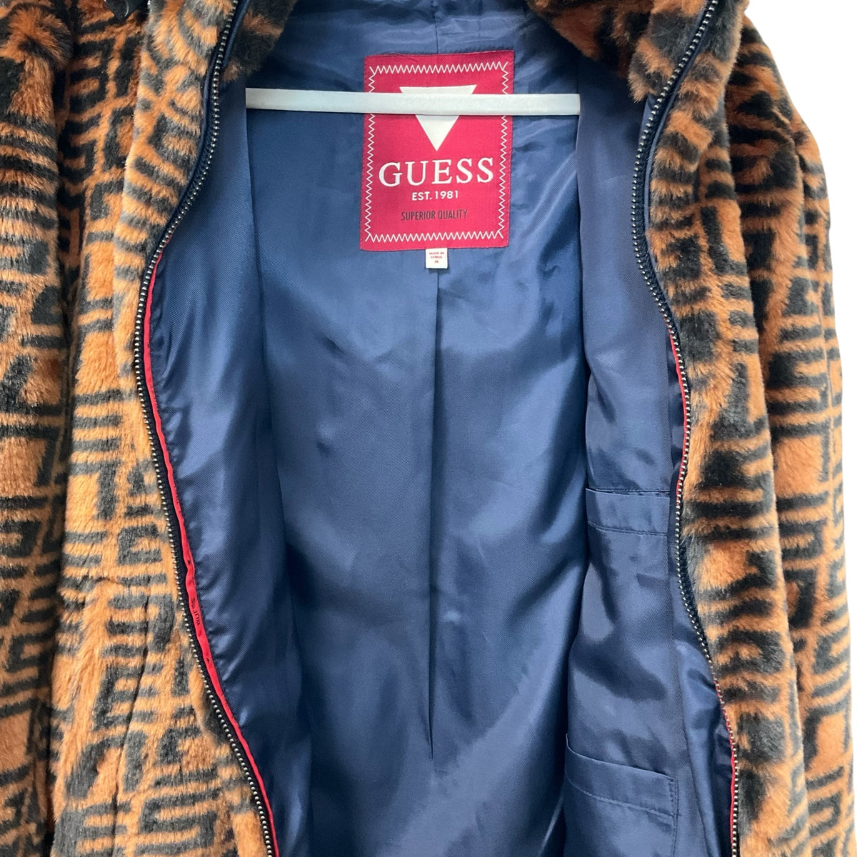 Guess Coat Faux Fur Zip Bomber with Removable Hood,